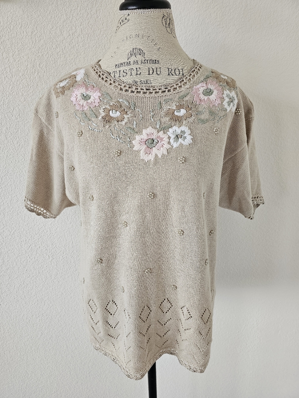 Vintage Shenanigans Floral Embroidered Knit Top Cottagecore/Grandmacore L